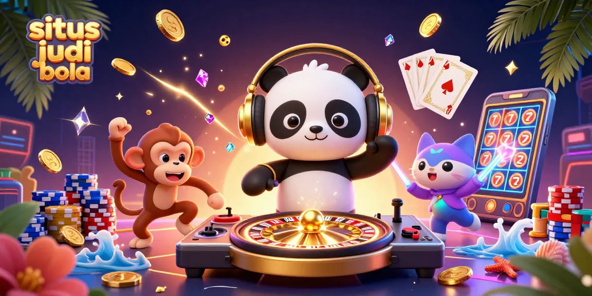 situs judi bola image showcasing a DJ panda and vibrant casino elements in a dynamic gambling scene