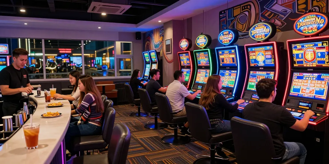 Players enjoying the vibrant atmosphere at credit card casinos showcased on https://alsbury.co.uk/ with modern gaming machines and lively engagement.