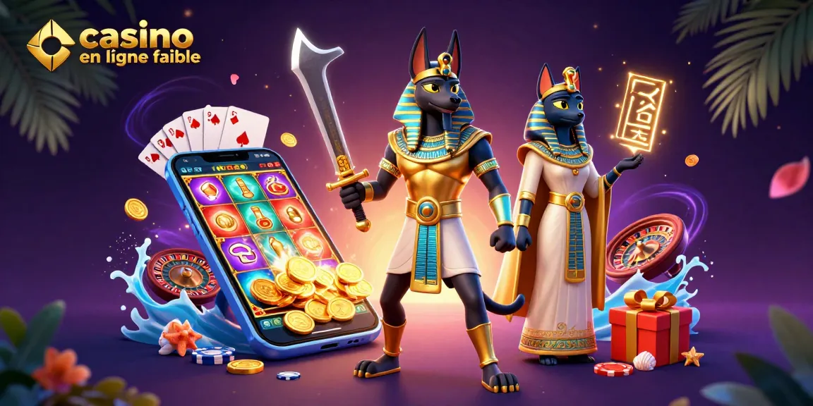 Plongez dans l'univers du casino en ligne fiable avec des personnages égyptiens et des éléments de jeux.