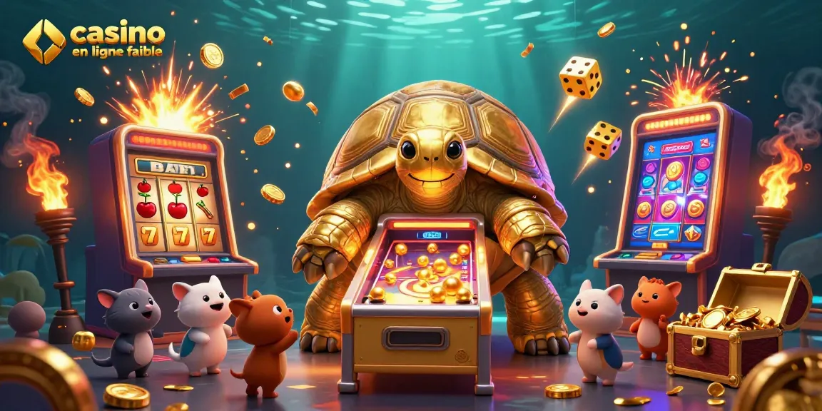 Les petits animaux jouent avec une tortue d'or en pinball sur un casino en ligne fiable.